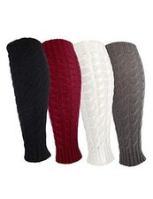 4 Pairs Leg Warmers Knitted Crochet Long Boot Socks for Women Favors Black,