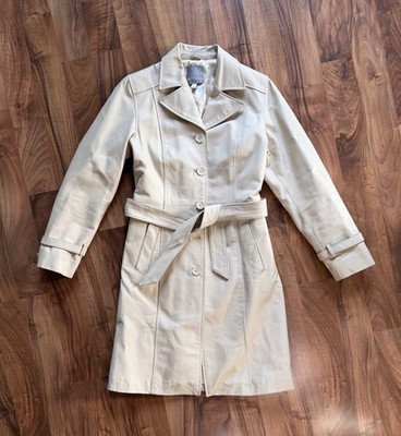 Eleganter Kurzmantel / Trenchcoat, Echtleder, offwhite / ecru, 42
