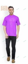 Mens Kurta Mens Cotton Shirt Top Tunic Kurta Solid Half Sleeve Plus Size Kurta