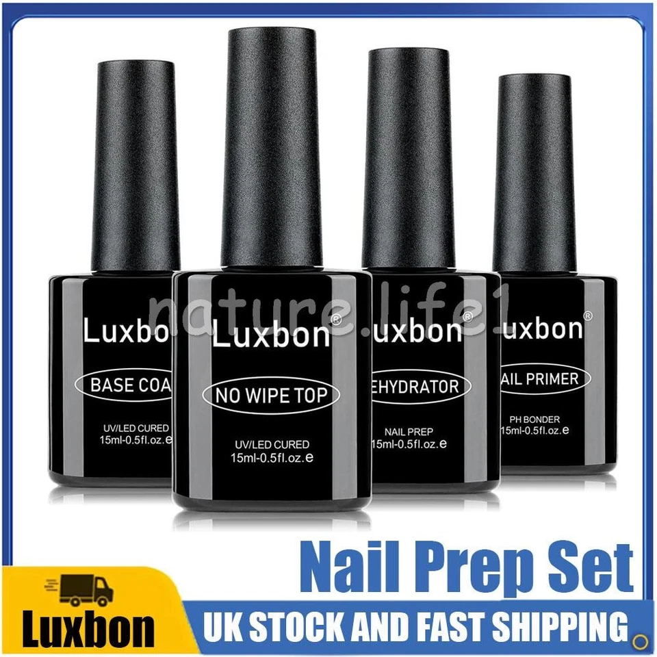 Luxbon 6X Gel Nail Polish Base and Top Coat Nail Primer and Dehydrator Prep Set