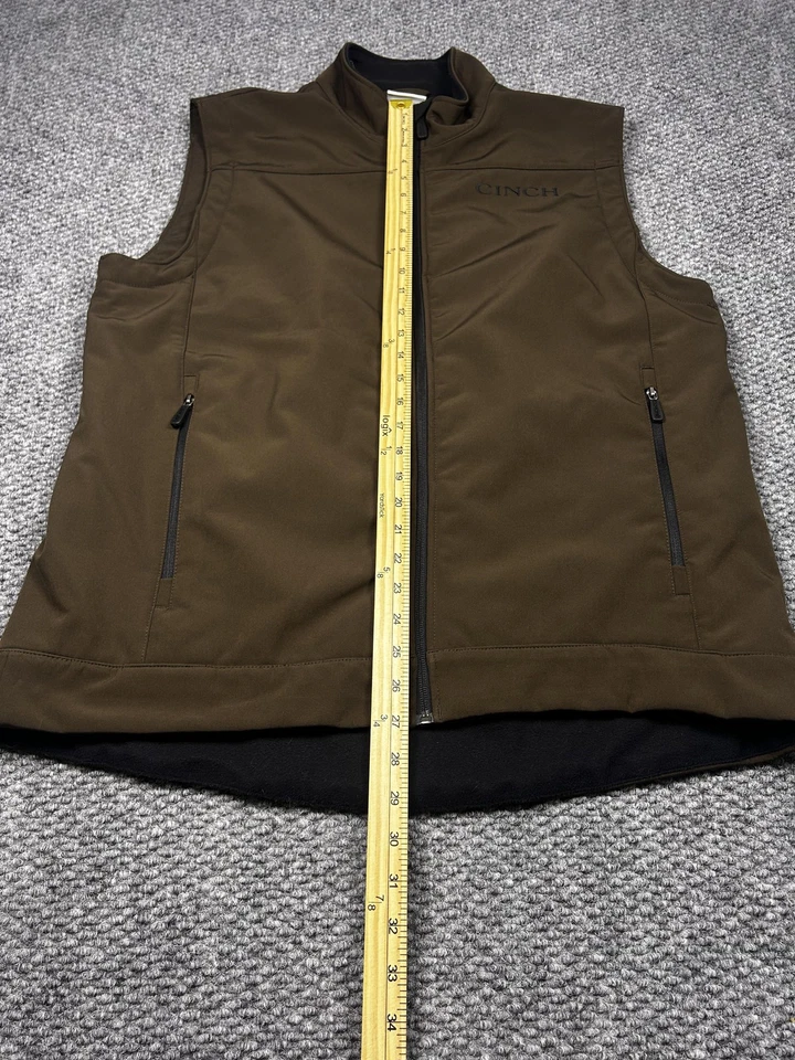 Cinch Vest Mens Large Brown Softshell Fleece Lined Zip Pockets Western Logo - Image 3 of 4