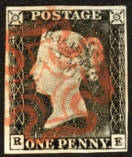 SG3 1840 1d grey-black, RE, plate 1A worn plate, VFU