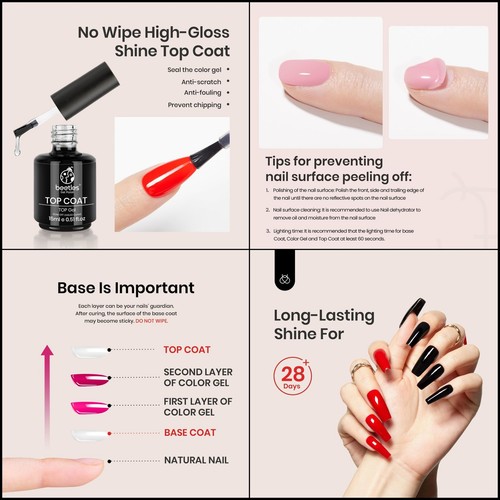 Gel Top Coat and Base Coat Set - Shine Finish and Long Lasting, Soak off LED Nai