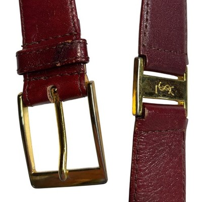 Vintage YSL Yves Saint Laurent Leather Belt Red Wine Gold  display picture 3