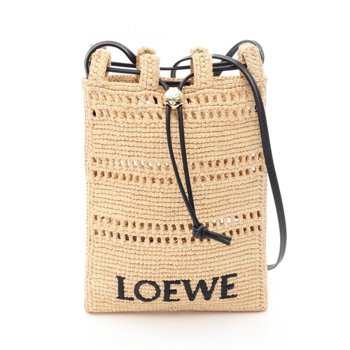 LOEWE Anagram Shoulder Bag C756PHPX012165 leather Raffia Beige Black Preowned