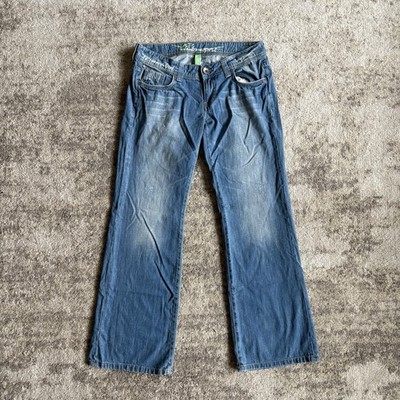 VTG Y2K EDC By Esprit Play Jeans 32x32 Blue Denim Flare Bootcut Flap Pocket Wash