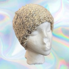Handmade in Vermont Chunky Knit Acrylic Headband Cream Blue and Tan One Size