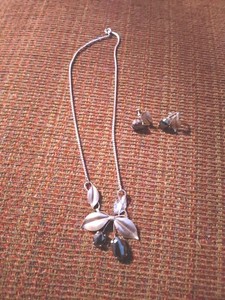 Vintage Van Dell Necklace And Earrings Set. Sterling Silver With Black Stones