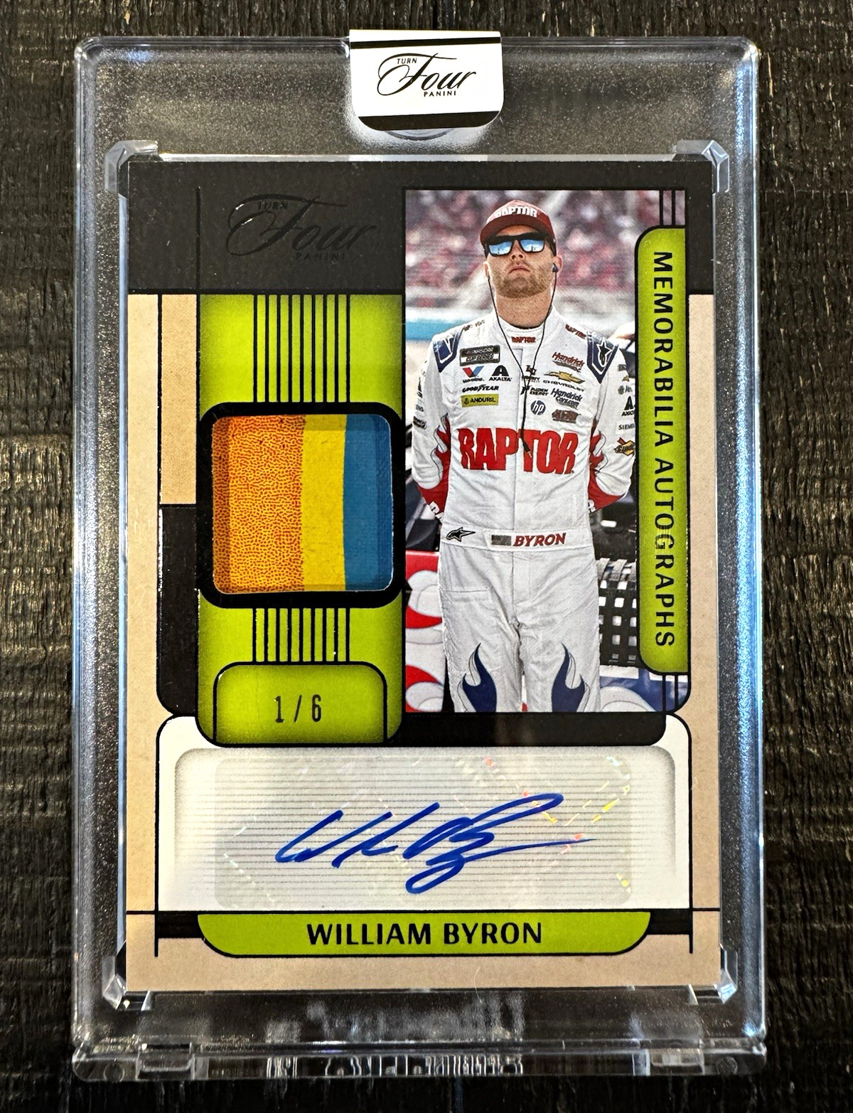 2026 Panini Turn Four William Byron 3-Color Patch Auto 1/6 FOTL NASCAR