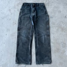 Vintage Y2K Carhartt faded black repaired double knee work wear carpenter pants