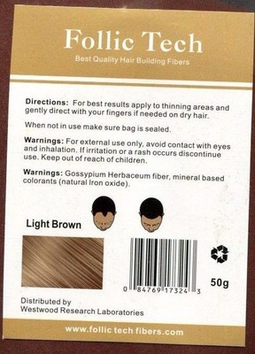 Vegan Follic Tech Hair Building Fibers Refill Light Brown 50g BEST QUALITY  