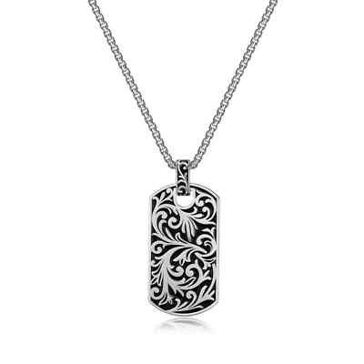 BRAND NEW Ethos Chisel Filigree Black Oil Dog Tag 24in Necklace Necklace UP03