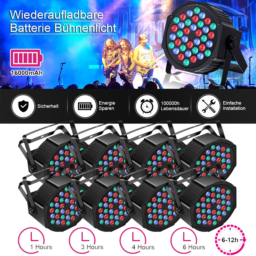 8 PIEZAS Recargable 36 LED RGB Batería Par Escenario Luz DMX Fiesta DJ Show Inalámbrico