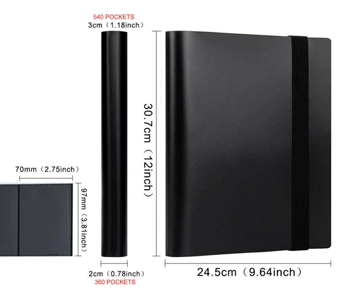 Carpeta de bolsillo para tarjetas 360-900 con cremallera 9 bolsillos carpeta de álbum de tarjetas coleccionables negra - Imagen 5 de 19