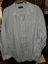 Nautica Shirt Buttons Long Sleeve Blue White Beige 17 1/2, 34/35 Mens Stripe