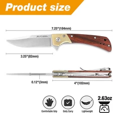 FLISSA 7.25" EDC Pocket Folding Knife Ball Bearing Elegant Copper Wood Handle