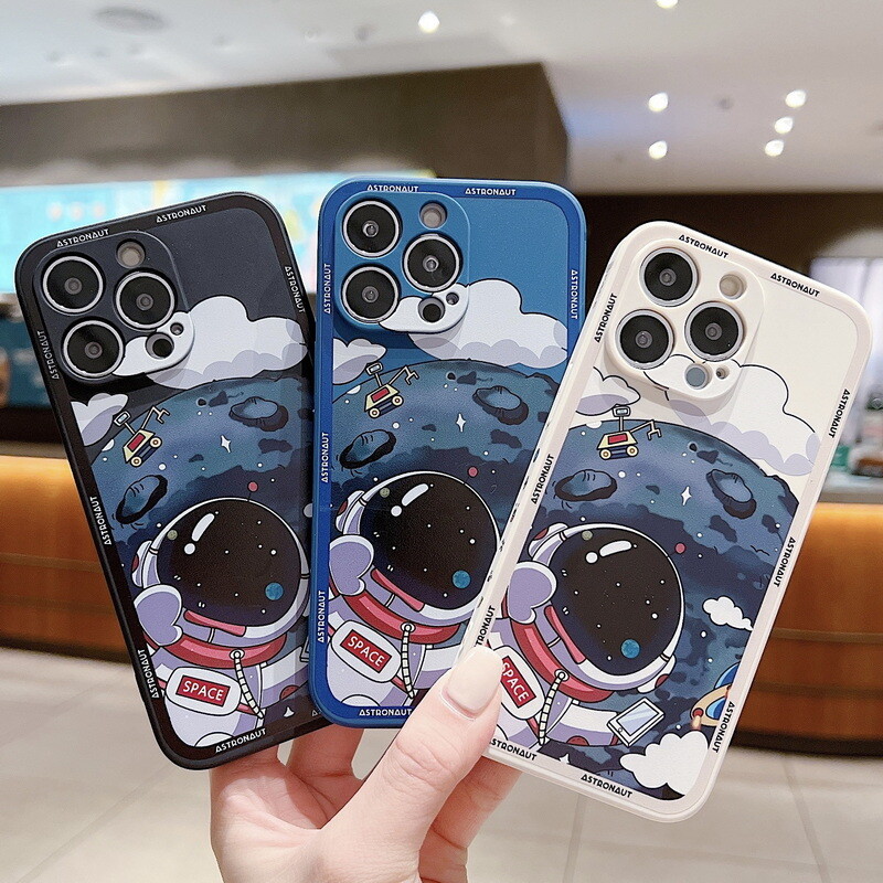 For iPhone 16 Pro Max 15 14 13 12 11 XS Astronaut Slim Silicone Case Phone Cover