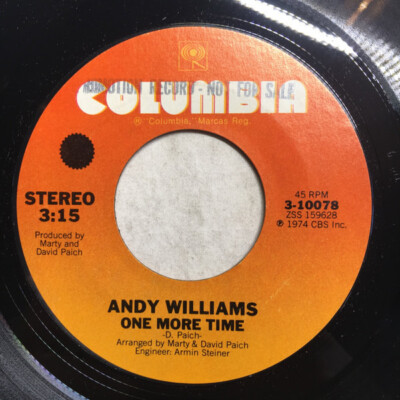 Andy Williams Love Said Goodbye / One More Time Vinyl Single 7inch Columbia