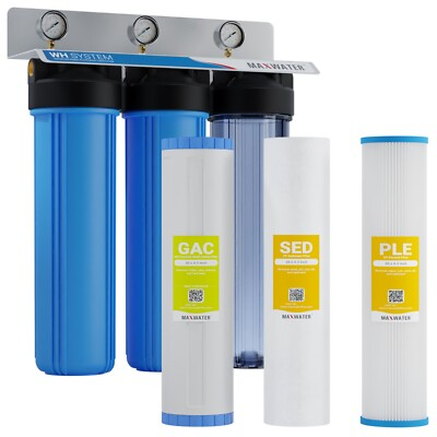 #ad #ad Max Water 3 Stage 20quot; 1quot; Port Whole House Water Filter Pressure Gauge $327.75