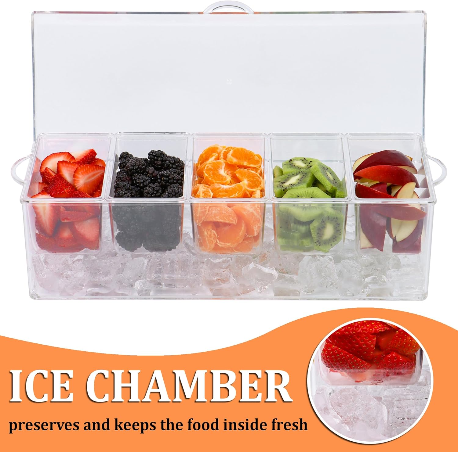 Condiment Caddy with 5 Removable Containers 2.5Cup Tongs/Spoon Set Great Garnish