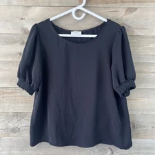 Everly Womens Shirt Short Sleeve Round Neck Black Size Medium