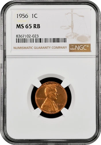 1956 Lincoln cent graded by NGC MS 65 RB