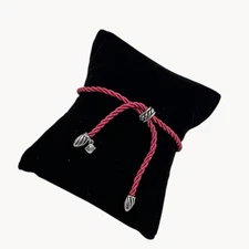 David Yurman DY Pink Cord Bracelet 925 Silver Adjustable Charm Signed