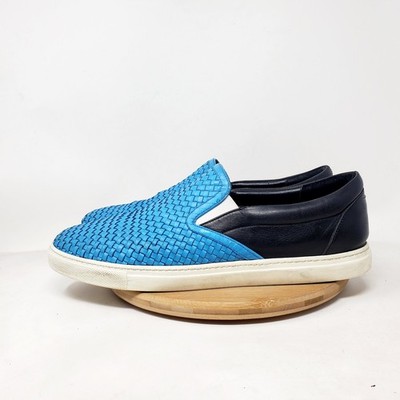 Dsquared2 Shoes Mens 45 Blue Woven Black Leather Slip On Casual Sneaker