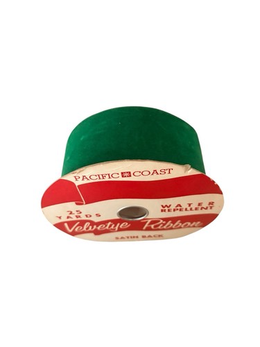 Vintage Velvet Green Ribbon Spool Red Satin Back Huge Kitschy Christmas Decor - Afbeelding 7 van 20