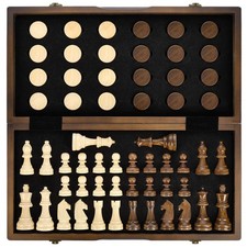 AMEROUS Magnetic Wooden Chess and Checkers Game Set, 15 Inches 2 in 1 Chess...