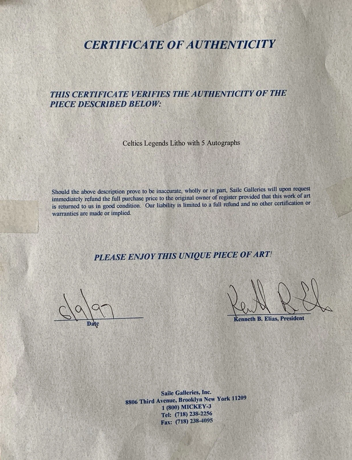 Boston Celtics Legends Lithograph Autographed/Signed By 5 Legends