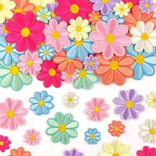 32Pcs 4 Sizes Daisy Flower Iron on Patches Cute Daisy Floral Embroidery Appli...