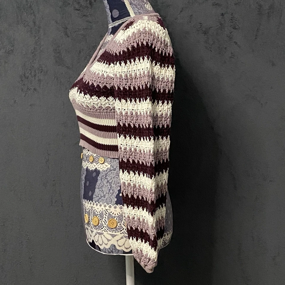 Suéter Tejido Willow & Wind Corto Mujer S Púrpura Crochet Manga Bishop Grueso Boho Foto 4 de 4