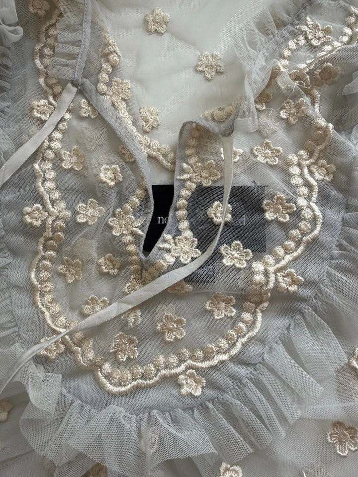 Needle & Thread Flapper Top UK 10 US 6 Sheer Embroidered Floral Tulle Ruffle B - Image 4 of 4