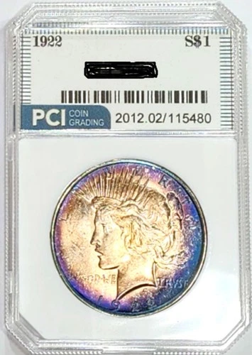 1922 Peace Dollar Gem BU +++  Lustrous Rainbow Target  Toned Color