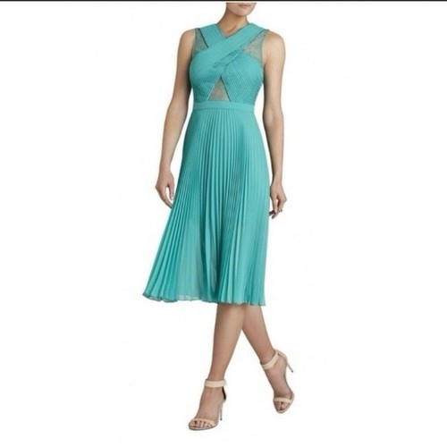 BCBGMaxAzria Abbie Dress Agate Green Fit & Flare Lace Pleated Accent, Size 8 - Picture 7 of 12
