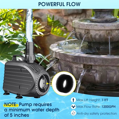 Pompa Acqua Sommersa 1200GPH Ultra Silenziosa con Protezione Bruciatura a Secco per Laghetto - Foto 5 di 9