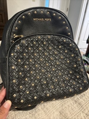 Michael Kors MK Women's Abbey Medium Studded Leather Backpack Black/Gold