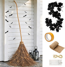 6Ft Halloween Giant Witches Broom, Rustic Farmhouse Light-Up Spooky Broom