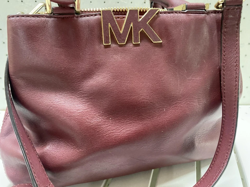 Michael Kors Satchel Womens Burgundy Leather Top Handle Crossbody Bag MK Gold - Image 4 of 4