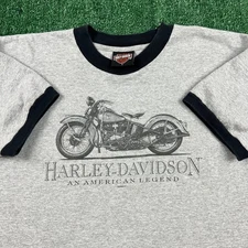 Vintage Harley-Davidson American Legend Ringer T-Shirt Mens Large Gray Biker Y2K