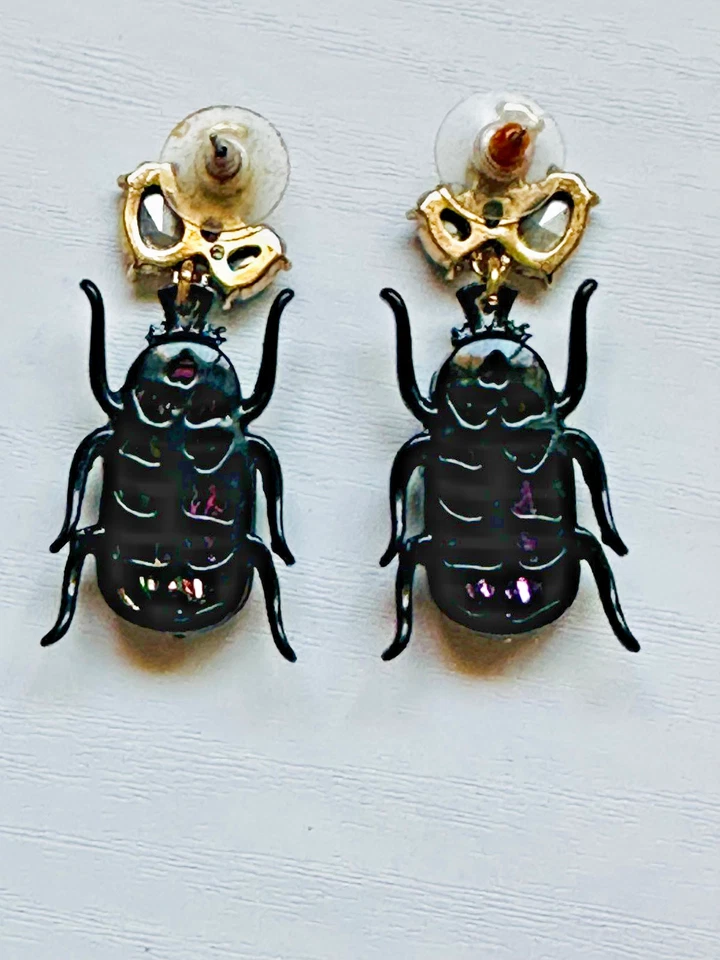 Pendientes Betsey Johnson Multicolor Gemas Iridiscentes Gunmetal Halloween Escarabajo Foto 4 de 4
