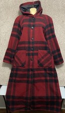 Woolrich Womens Wool Plaid Long Full Length Hooded Parka Coat Size Large Usa