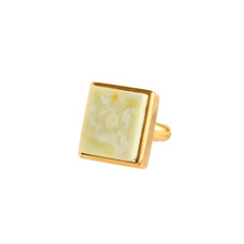 Baltic Amber Butterscotch and White Marbled Ring in 14k Gold Plated s925