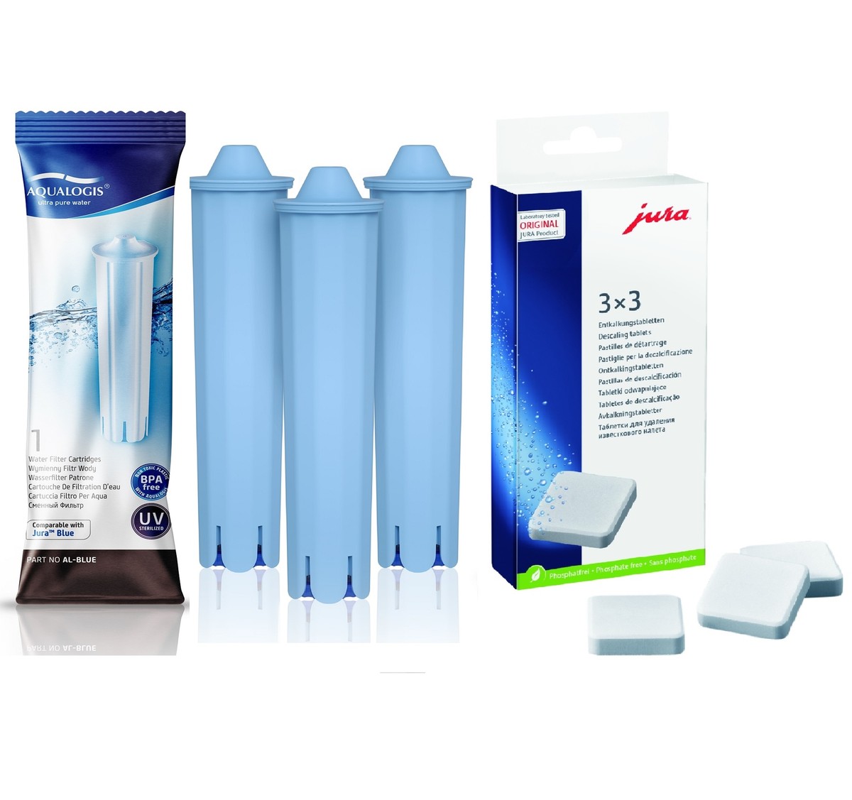 AL-Blue Water filter 3pk Descaling tablets For Jura Impresa J9