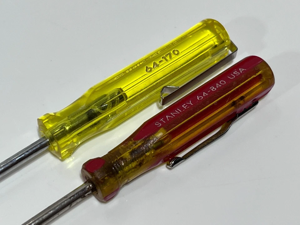 Stanley Tools USA MADE 2pc Pocket Mini Clip Screwdriver Set Lot, 64-840 & 64-170 - Image 4 of 4