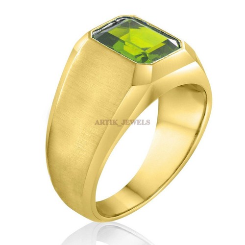 Natural Peridot Gemstone with Gold Plated 925 Sterling Silver Ring for Men #1403 - Picture 4 of 4