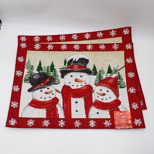 Christmas Placemats Set Lot of 2 Snowman Tapestry St. Nicholas Square - Picture 3 of 6