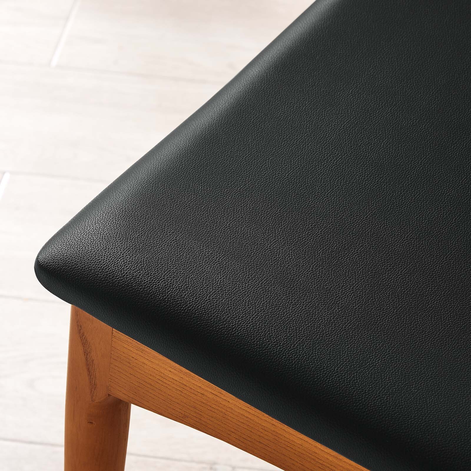 Modway Mid-Century Modern Wood Dining Side Chair With Black Faux Leather Seat