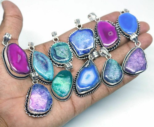 Rainbow Druzy Gems Pendants 925 Sterling Silver Overlay Wholesale Lot Pendants